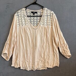 GNW Cream Peasant Lace V-Neck Blouse